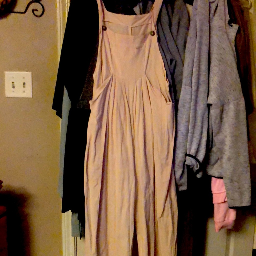 Tan jumpsuit with zip on the side